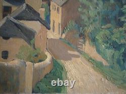 Peinture Huile Sur Toile Ancien Village De Montagne Pyrenees Ariege Deco 8f