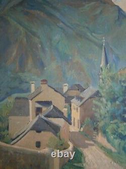 Peinture Huile Sur Toile Ancien Village De Montagne Pyrenees Ariege Deco 8f