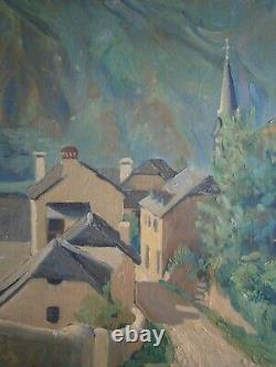 Peinture Huile Sur Toile Ancien Village De Montagne Pyrenees Ariege Deco 8f