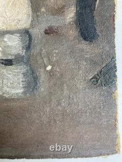 Peinture Huile Sur Toile Ouf Coquetier Coque Surréaliste Surréalisme 1930 Ancien