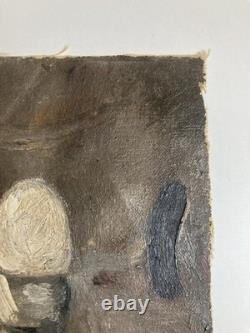 Peinture Huile Sur Toile Ouf Coquetier Coque Surréaliste Surréalisme 1930 Ancien