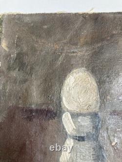 Peinture Huile Sur Toile Ouf Coquetier Coque Surréaliste Surréalisme 1930 Ancien
