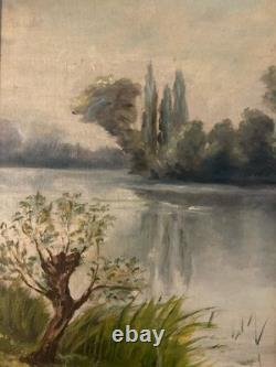 Peinture Huile Sur Toile Paysage Arbre XIXe Impressionniste Ancien Painting Old