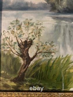Peinture Huile Sur Toile Paysage Arbre XIXe Impressionniste Ancien Painting Old