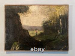 Peinture Huile Sur Toile Paysan 1850 À Identifier Paysage XIXe Hst Ancien Art