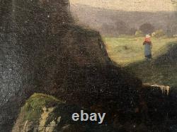 Peinture Huile Sur Toile Paysan 1850 À Identifier Paysage XIXe Hst Ancien Art
