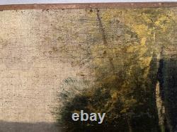 Peinture Huile Sur Toile Paysan 1850 À Identifier Paysage XIXe Hst Ancien Art