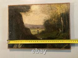 Peinture Huile Sur Toile Paysan 1850 À Identifier Paysage XIXe Hst Ancien Art