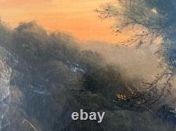 Peinture Huile Sur Toile Peche Pêcheur Rivière À Identifier Paysage XIXe Ancien