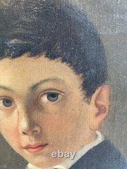 Peinture Huile Sur Toile Portrait XIXe Enfant Restauration Art Ancien Hst 1850