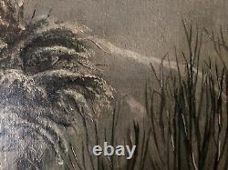 Peinture Huile Sur Toile Scène De Village Neige W H Fletcher Paysage XIXe Ancien
