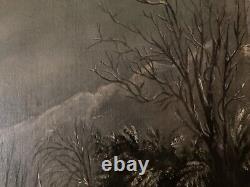 Peinture Huile Sur Toile Scène De Village Neige W H Fletcher Paysage XIXe Ancien