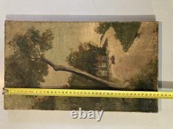 Peinture Huile Sur Toile Voiture Vélo Course 1900 Art Naïf Brut Painting Ancien