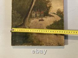 Peinture Huile Sur Toile Voiture Vélo Course 1900 Art Naïf Brut Painting Ancien