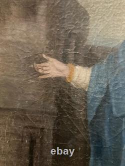 Peinture Huile Sur Toile XVIIIe Ancien Portrait Sainte Barbe Ursule Ruines Art