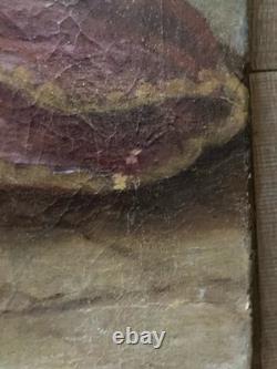 Peinture Huile Sur Toile XVIIIe Ancien Portrait Sainte Barbe Ursule Ruines Art