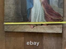 Peinture Huile Sur Toile XVIIIe Ancien Portrait Sainte Barbe Ursule Ruines Art