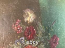 Peinture Huile Toile Et Carton Fleurs Fleur 1850 Oeillet A Identifier Ancien Art