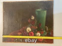 Peinture Huile Toile Et Carton Fleurs Fleur 1850 Oeillet A Identifier Ancien Art