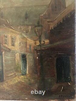 Peinture Huile Toile Paysage Rue 1900 Impressionniste Ancien Signé A Identifier