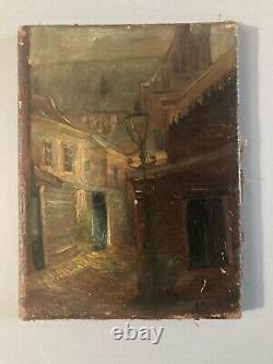Peinture Huile Toile Paysage Rue 1900 Impressionniste Ancien Signé A Identifier