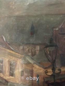 Peinture Huile Toile Paysage Rue 1900 Impressionniste Ancien Signé A Identifier