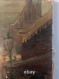 Peinture Huile Toile Paysage Rue 1900 Impressionniste Ancien Signé A Identifier