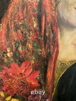 Peinture Huile sur panneau femme Gitane portrait 1950 Ancien Old Painting Art XX