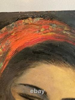 Peinture Huile sur panneau femme Gitane portrait 1950 Ancien Old Painting Art XX