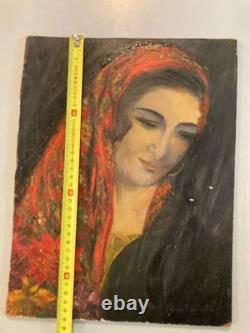 Peinture Huile sur panneau femme Gitane portrait 1950 Ancien Old Painting Art XX