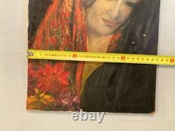 Peinture Huile sur panneau femme Gitane portrait 1950 Ancien Old Painting Art XX