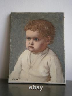 Peinture Huile sur toile 5F Portrait enfant Bébé garçon déco 1930-50 Ancien