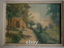 Peinture Huile sur toile Alger 1950 décor Paysage Jardin Hamman Righa Ancien