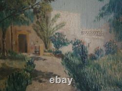 Peinture Huile sur toile Alger 1950 décor Paysage Jardin Hamman Righa Ancien