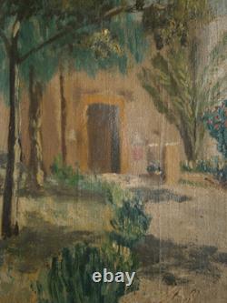 Peinture Huile sur toile Alger 1950 décor Paysage Jardin Hamman Righa Ancien
