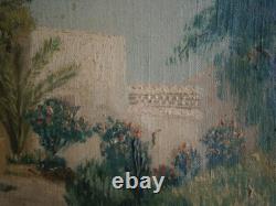 Peinture Huile sur toile Alger 1950 décor Paysage Jardin Hamman Righa Ancien