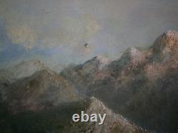Peinture Huile sur toile XIX°s décor Paysage Montagne Alpes 46x35 Ancien
