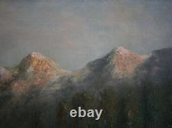 Peinture Huile sur toile XIX°s décor Paysage Montagne Alpes 46x35 Ancien