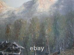 Peinture Huile sur toile XIX°s décor Paysage Montagne Alpes 46x35 Ancien