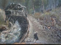 Peinture Huile sur toile XIX°s décor Paysage Montagne Alpes 46x35 Ancien