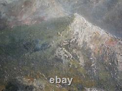 Peinture Huile sur toile XIX°s décor Paysage Montagne Alpes 46x35 Ancien
