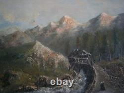 Peinture Huile sur toile XIX°s décor Paysage Montagne Alpes 46x35 Ancien