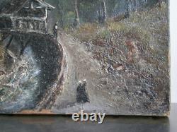 Peinture Huile sur toile XIX°s décor Paysage Montagne Alpes 46x35 Ancien