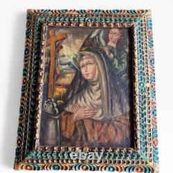 Peinture Religieuse Huile sur Toile XIXe Siècle Sainte Ancien