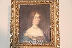 Peinture à l'huile ancienne sur table portrait de jeune femme fin 19ème siècle
