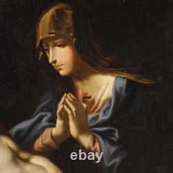 Peinture ancien tableau religieux huile sur toile Vierge enfant 17ème siècle