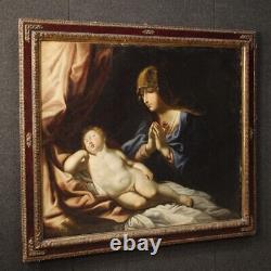 Peinture ancien tableau religieux huile sur toile Vierge enfant 17ème siècle