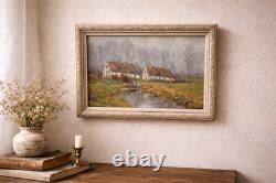 Peinture ancien tableau signée CH. Paris Paysage rural français Huile sur toile