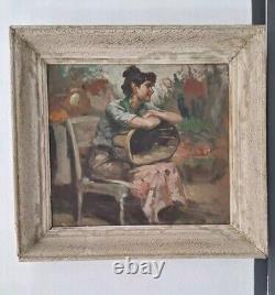 Peinture ancienne Hsp scène féminin femme tableau encadré Richard DURANDO TOGO