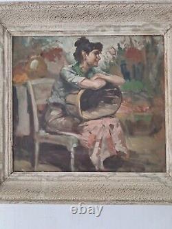 Peinture ancienne Hsp scène féminin femme tableau encadré Richard DURANDO TOGO